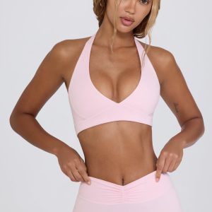 V-Neck Sports Bra in Pale Pink Marl