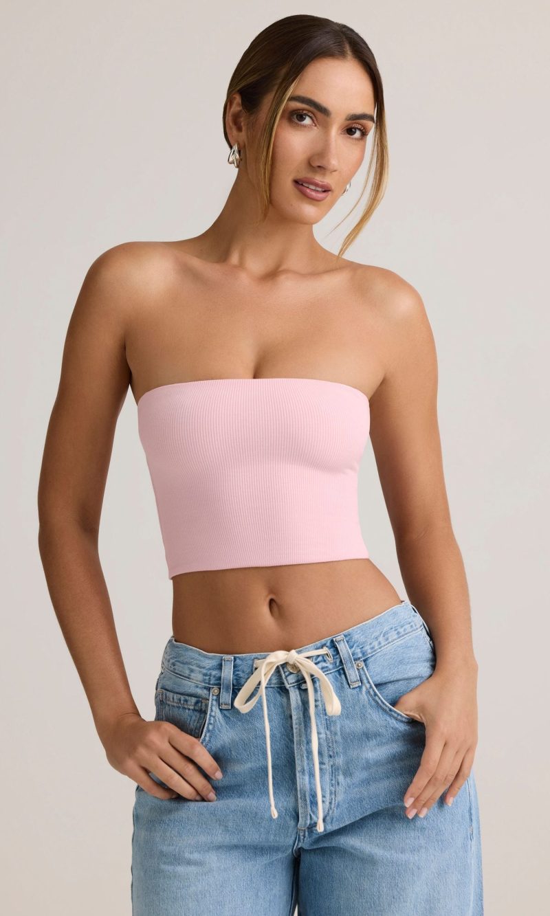 Modal Strapless Crop Top in Baby Pink