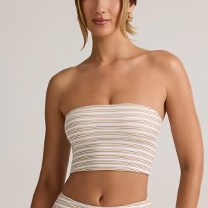 Modal Strapless Crop Top in Pink & Yellow Stripe