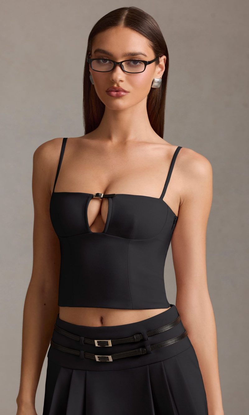 Cut-Top Camisole Top in Black