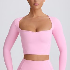 Soft Active Sweetheart-Neck Crop Top in Baby Pink