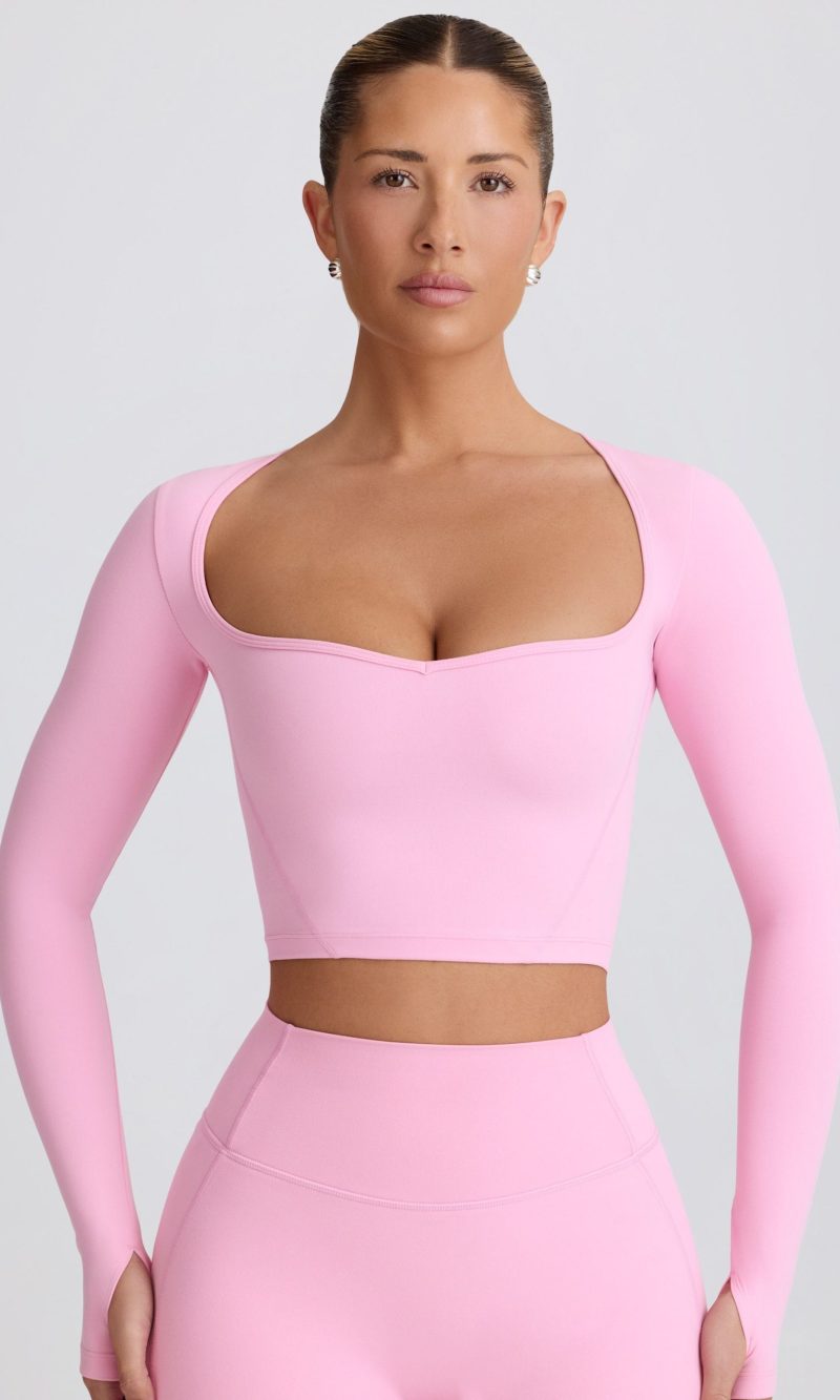 Soft Active Sweetheart-Neck Crop Top in Baby Pink